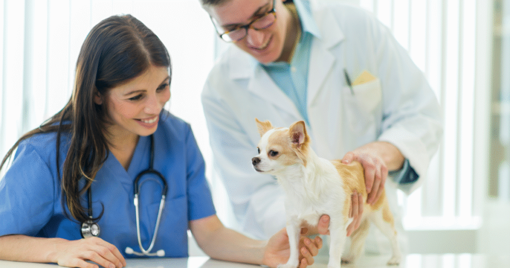  veterinários examinando pet