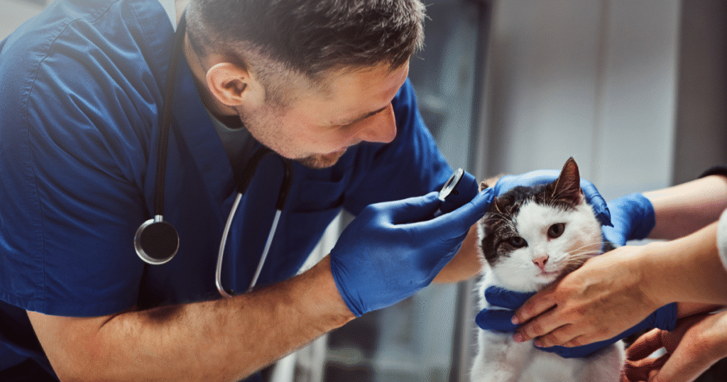 médico veterinário analisando pet para exames pré-anestésicos