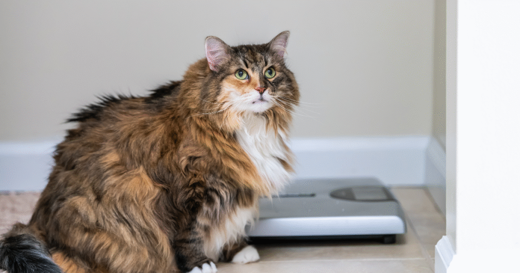 Imagem de gato acima do peso, tema obesidade em cães e gatos